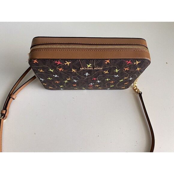 Michael Kors Jet Set Brown Akorn Multi East West Airplanes Crossbody Bag NEW - Picture 5 of 16